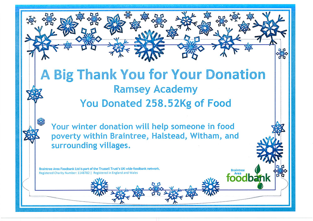 Foodbank Total Collected The Ramsey Academy Halstead