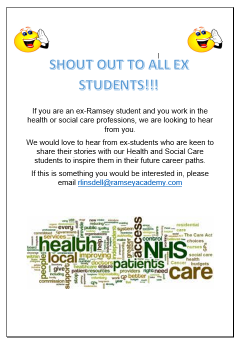 Calling ex-Ramsey Health and Social Care Students now working in the profession!