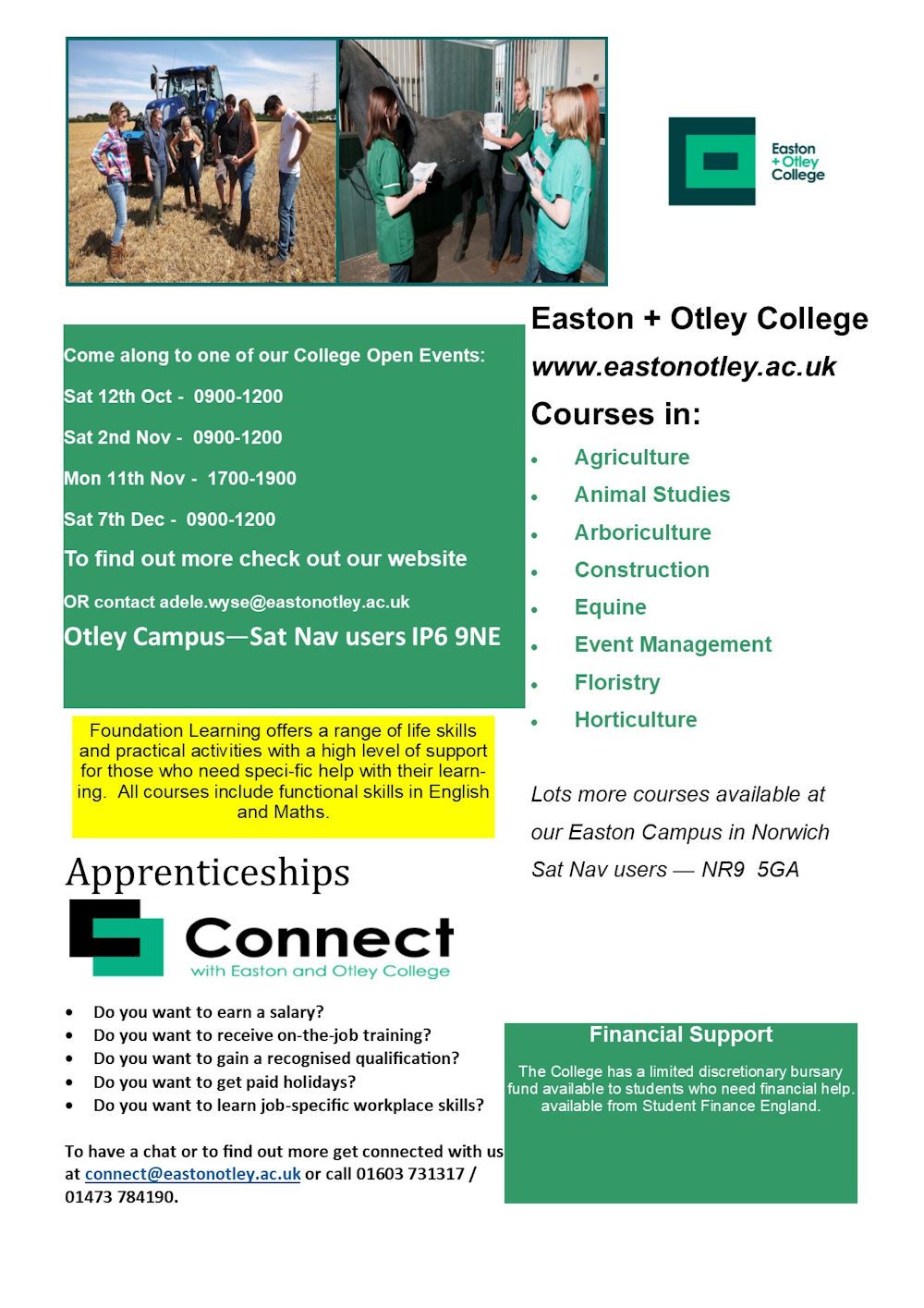 Easton and Otley College Open Events