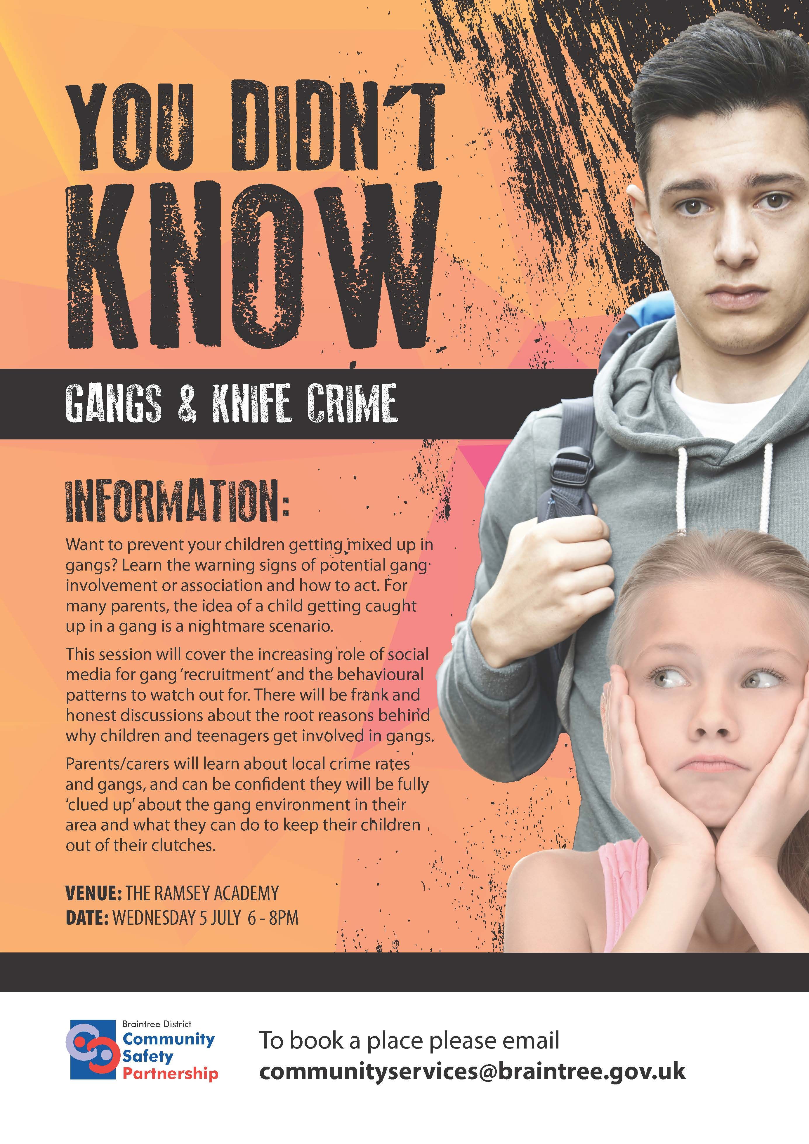 Gangs and Knife Crime Parents Workshop Wednesday 5 July 6pm - 8pm